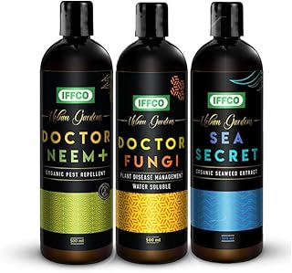 IFFCO Urban Gardens - Doctor Series + Growth Promoter Combo - 1.5 Litre - Neem Oil, Fungi, Sea Secret - Organic Solution to Prevent All Soil & Plant Borne Problems and Improve Abiotic Stress Tolerance