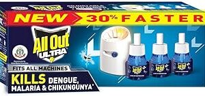 All Out Ultra Liquid Vaporizer, Machine + 3 Refills (45ml each) | Kills Dengue, Malaria & Chikungunya Spreading Mosquitoes| India's Only Mosquito Killer Brand Recommended by Indian Medical Association