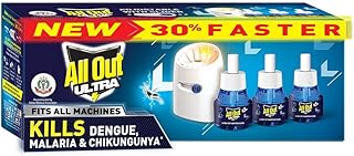 All Out Ultra Liquid Vaporizer, Machine + 3 Refills (45ml each) | Kills Dengue, Malaria & Chikungunya Spreading Mosquitoes| India's Only Mosquito Killer Brand Recommended by Indian Medical Association