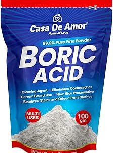 Casa De Amor Boric Acid - 99.9% Pure Fine Powder- Highly Effective for Removing Pests Cockroaches, Ants, Silverfishes, for Carrom Board, Rice Preservative, Multi-Purpose, Anhydrous (100 gms)