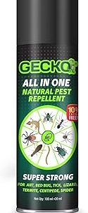 Gecko All-in-One Herbal Insect Repellent Spray | Natural Pest Control For Lizards, Ants, Termites, Bed Bugs, Spiders, Flies, Centipedes & Mice | 100% Plant-Based Formula | 120ml | FORMULATION 30X