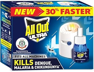 All Out Ultra Liquid Vaporizer, Machine + 1 Refill (45ml) | Kills Dengue, Malaria & Chikungunya Spreading Mosquitoes| India's Only Mosquito Killer Brand Recommended by Indian Medical Association
