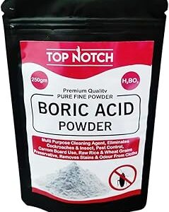 TOP NOTCH Boric Acid Powder 250Gm For Cockroaches, Ants, Bed Bug Killer | Multi Purpose Uses | Fine Carrom Powder, Rice Preservative | Industrial Grade Cleaning Agent (250Gm)