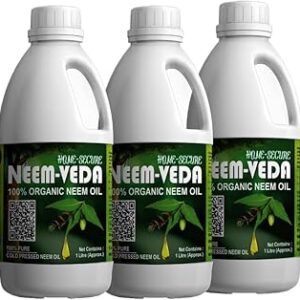 Home-Secure Neem Veda Organic Cold Pressed Neem Oil for Plants - Natural Pest Control, Organic Gardening Solution - Pure and Effective (With ML Cup, Spray Bottle) (Pack of 3 Ltr)