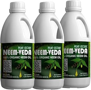 Home-Secure Neem Veda Organic Cold Pressed Neem Oil for Plants - Natural Pest Control, Organic Gardening Solution - Pure and Effective (With ML Cup, Spray Bottle) (Pack of 3 Ltr)