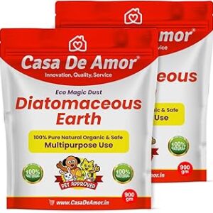 Casa De Amor Diatomaceous Earth Powder 1800 gm – 100% Natural & Organic Pest Control | Flea & Tick Control for Dogs | Deters Bed Bugs, Ants, Cockroaches | Pet Safe, Odor-Free Home & Garden Protection (2 Packs of 900 gm)