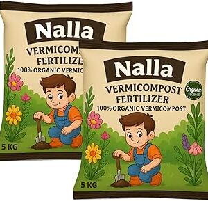 Amazon Brand - Nalla Nutrient Rich Organic 10 Kgs Vermicompost Fertilizer Manure for All Plants & Vegetable Garden, Indoor & Outdoor, Home Gardening Export Quality (Vermicompost 10 Kgs)