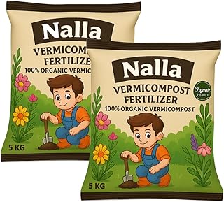 Amazon Brand - Nalla Nutrient Rich Organic 10 Kgs Vermicompost Fertilizer Manure for All Plants & Vegetable Garden, Indoor & Outdoor, Home Gardening Export Quality (Vermicompost 10 Kgs)