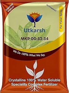 Utkarsh MKP 00 52 34 - Mono Potassium Phosphate, 100% Water Soluble Foliar Spray Nutrition | NPK Fertilizers for Growth, Flowering & Fruiting in Plants, Home Garden (900 gm; Pack of 1)