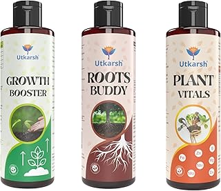 Utkarsh Plant Growth & Nutrition Kit - Promotes Healthy Roots & Robust Growth, Immunity Booster, Organic Liquid Fertilizer & Micronutrients for Home Garden, Indoor & Outdoor Plants (Pack of 3; 600 ml)