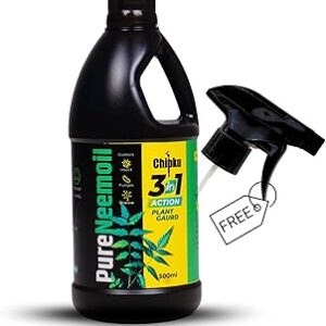 Chipku Pure Cold Pressed Water Soluble Neem Oil 500ml With Free Spray Gun Concentrate For Plants & Garden For Indoor And Outdoor Removes Aphids Fungus Thriphs Mildew For Making 100 Neem Spray Bottles