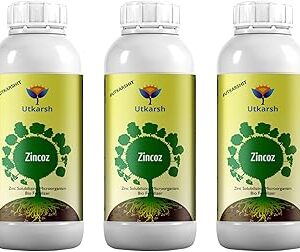 Utkarsh Zinc Solubilizing Microbes, Liquid Bio Fertilizer for Plants Growth, Increases Leaf Size & Promotes Healthy Green Foliage of Plants & Internode Length | Zincoz (3 Lit; Pack of 3 of 1 Lit)