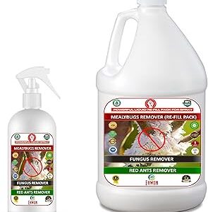 Erwon® Mealy Bug Remover, Fungus Remover, and Red Ant Remover spray from all types of plants, for the home garden, Organic Essential Powerful liquid spray (1250 ml) 250ml Spray + 1000ml Refill
