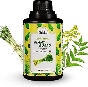 Chipku Ayurvedic Plant Guard 250ml Neem Oil + Lemongrass Oil Spray Formulation Concentrate | 100% Organic Plant Protector | Powerful Pest Control for Indoor & Outdoor Use For Making 50 Neem Spray Bottles