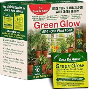 Casa De Amor Green Glow– All In One Plant Food | Complete Nutrition with NPK & Micronutrients | For All Indoor, Outdoor, Balcony Plants | 10 Sachets (200g) | Fast Growth & Flowering