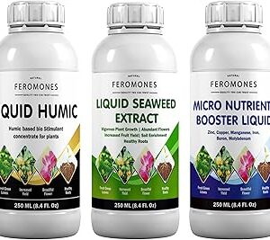 Feromones Home Gardening Combo Pack, Seaweed Extract, Humic Acid, Micronutrient Booster Liquid, 250ml Each, Plant Growth and Flowering Solution