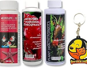 Foodie Puppies 3 In 1 Aquatic Remedies Combo - (Micro Life S2-100ml & Plant Food, Health Formula - 120ml Each) | Plant Fertilizer for Planted Aquarium | Aquarium Medicine with Free Key Ring