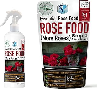 Shiviproducts Organic Rose Fertilizer for Complete Nutrition growth and flowering | Two steps Rose food and Rose Spray | For home garden (200 gm + 200 ml)
