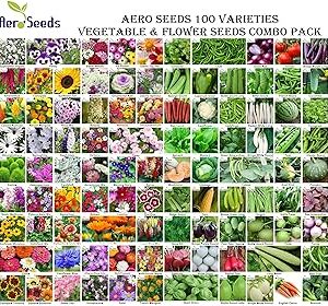 Aero Seeds 100 varieties (50 flower and 50 vegetable) seeds combo pack with instruction manual.
