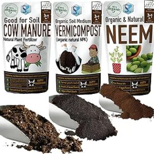 Shiviproducts Vermicompost Cow Manure and Neem Powder combo pack of three (600 gm + 200 gm + 100 gm) | Organic compost fertilizers for Plants Essential Home Gardening nutrients and NPK